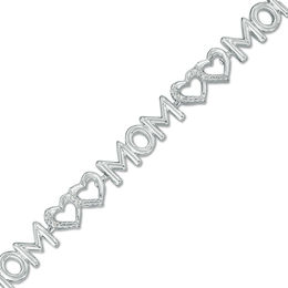 Diamond Accent Double Heart &quot;MOM&quot; Bracelet in Sterling Silver - 7.5&quot;