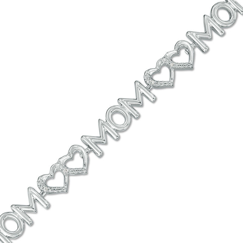 Main Image 1 of Diamond Accent Double Heart "MOM" Bracelet in Sterling Silver - 7.5"