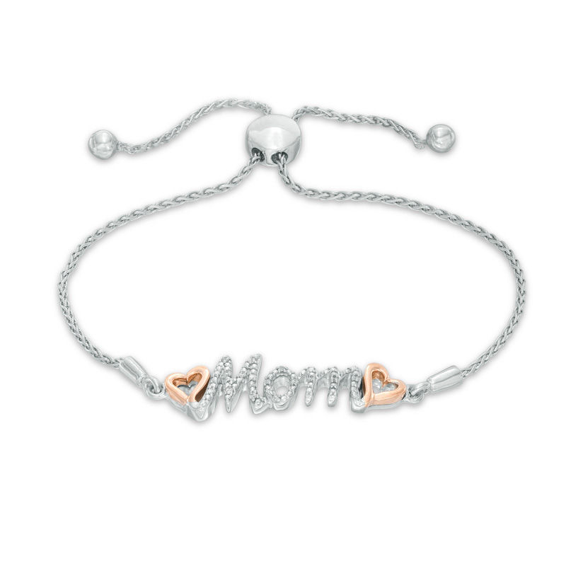 Main Image 1 of 1/20 CT. T.W. Diamond "Mom" Bolo Bracelet in Sterling Silver and 10K Rose Gold - 9.5"