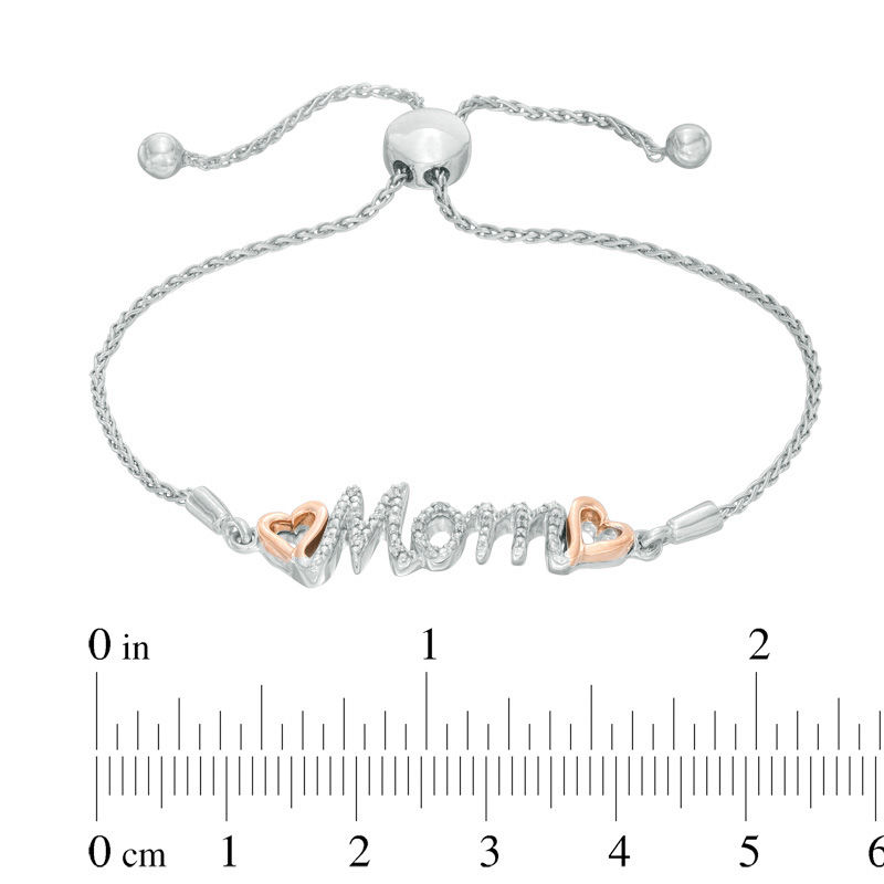1/20 CT. T.W. Diamond "Mom" Bolo Bracelet in Sterling Silver and 10K Rose Gold - 9.5"