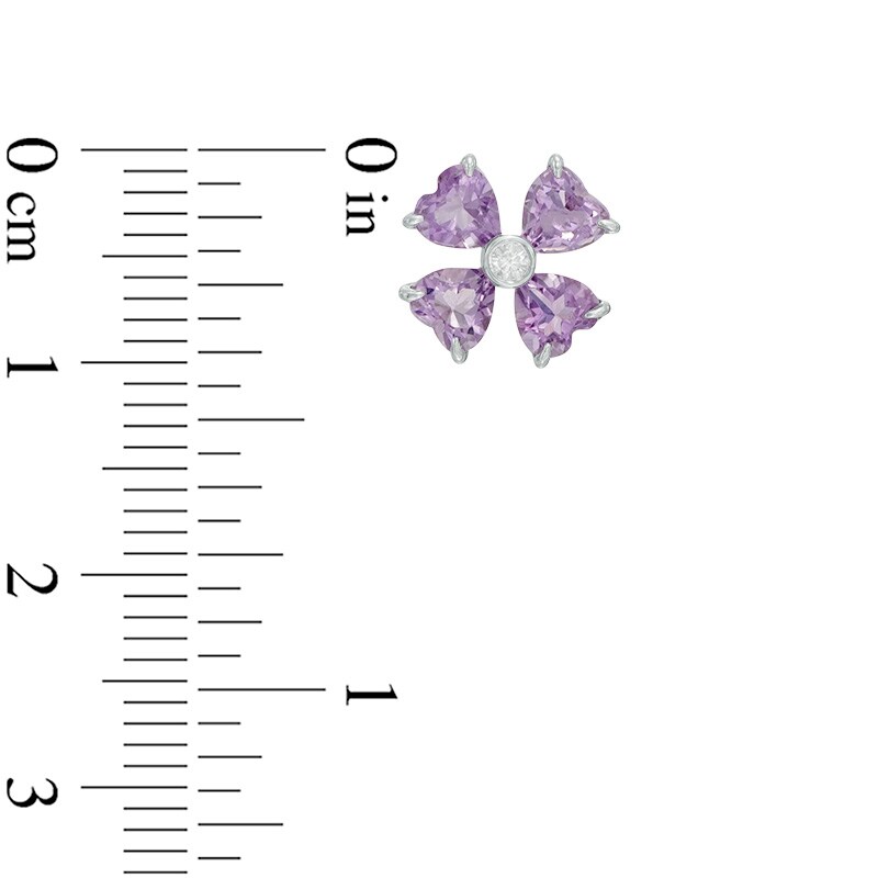 Main Image 2 of Heart-Shaped Amethyst and Diamond Accent Pinwheel Flower Stud Earrings in Sterling Silver