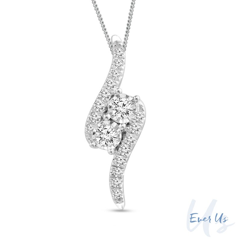 Main Image 1 of Ever Us® 1/4 CT. T.W. Two-Stone Diamond Bypass Pendant in 14K White Gold - 19"