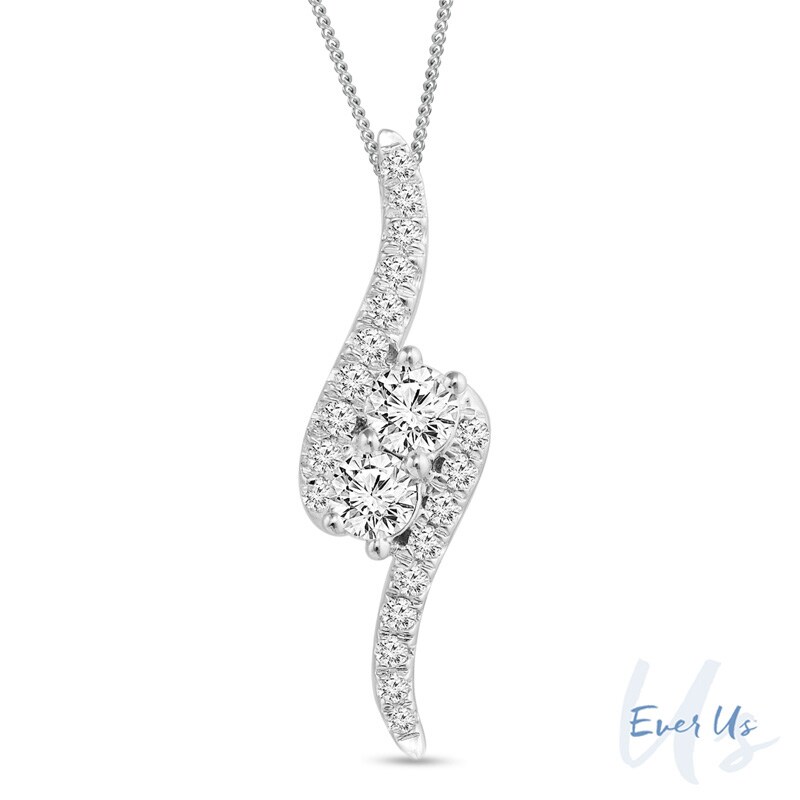 Main Image 1 of Ever Us® 1/2 CT. T.W. Two-Stone Diamond Bypass Pendant in 14K White Gold - 19"