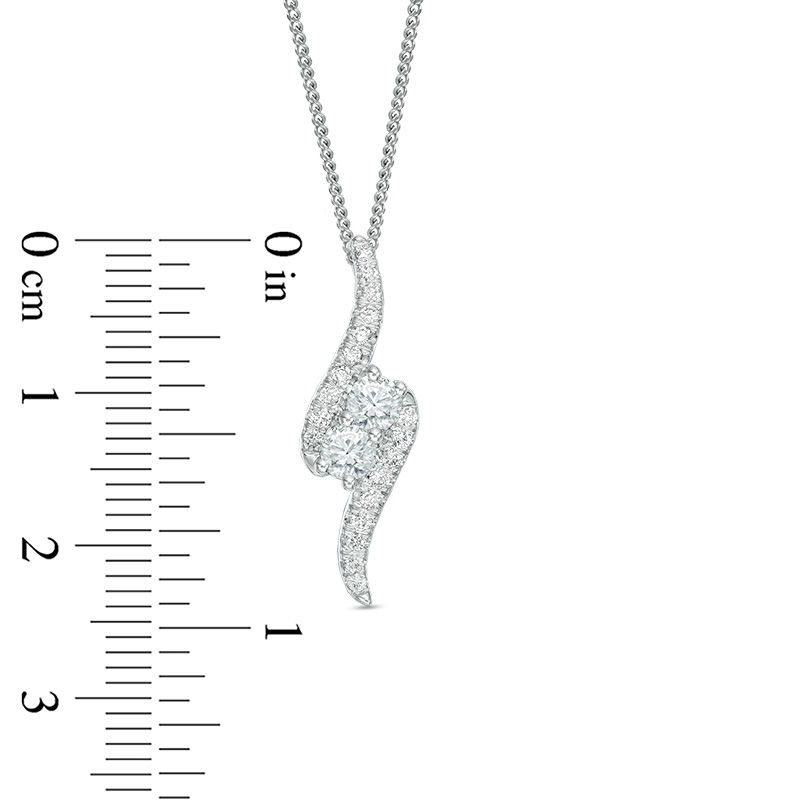 Ever Us® 1/2 CT. T.W. Two-Stone Diamond Bypass Pendant in 14K White Gold - 19"