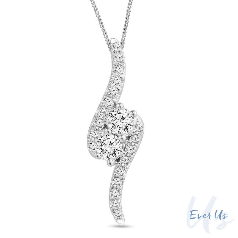 Main Image 1 of Ever Us® 1 CT. T.W. Two-Stone Diamond Bypass Pendant in 14K White Gold - 19"