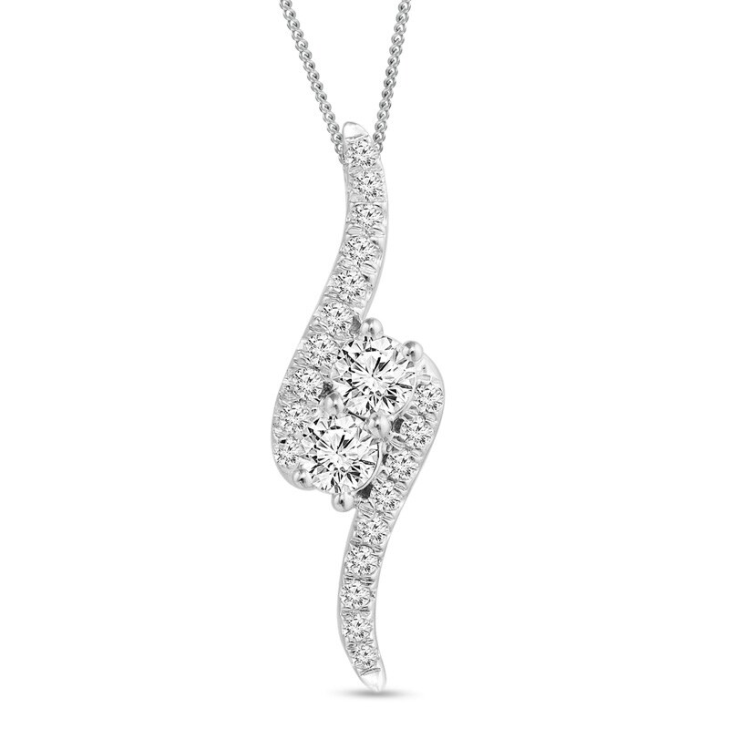 Main Image 1 of Ever Us® 1-1/2 CT. T.W. Two-Stone Diamond Bypass Pendant in 14K White Gold - 19"