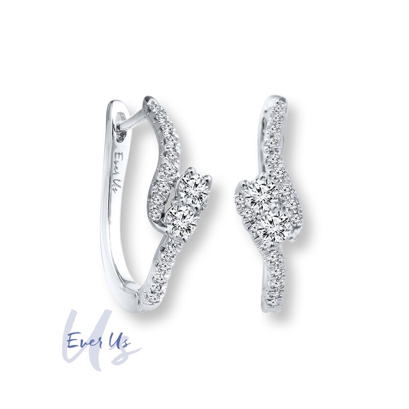 Ever Us® 3/8 CT. T.W. Two-Stone Diamond Swirl Hoop Earrings in 14K White Gold