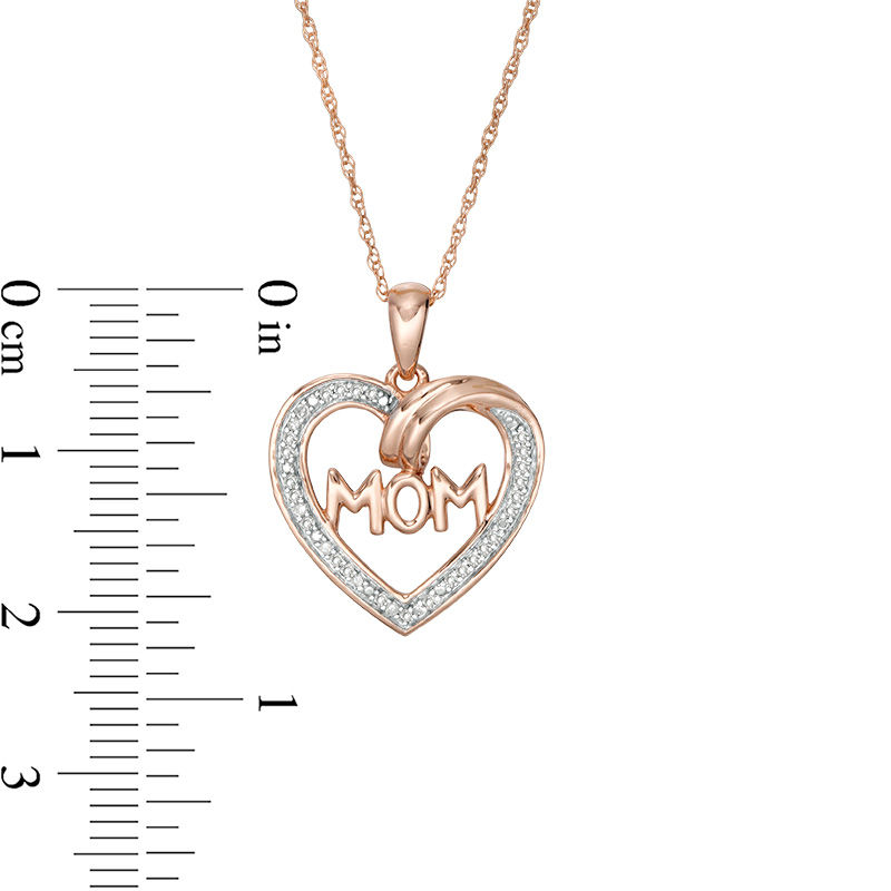 1/10 CT. T.W. Diamond "MOM" Heart Outline Pendant in 10K Rose Gold