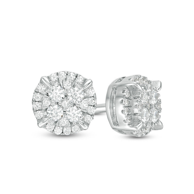 Main Image 1 of 1/4 CT. T.W. Composite Diamond Frame Stud Earrings in 10K White Gold