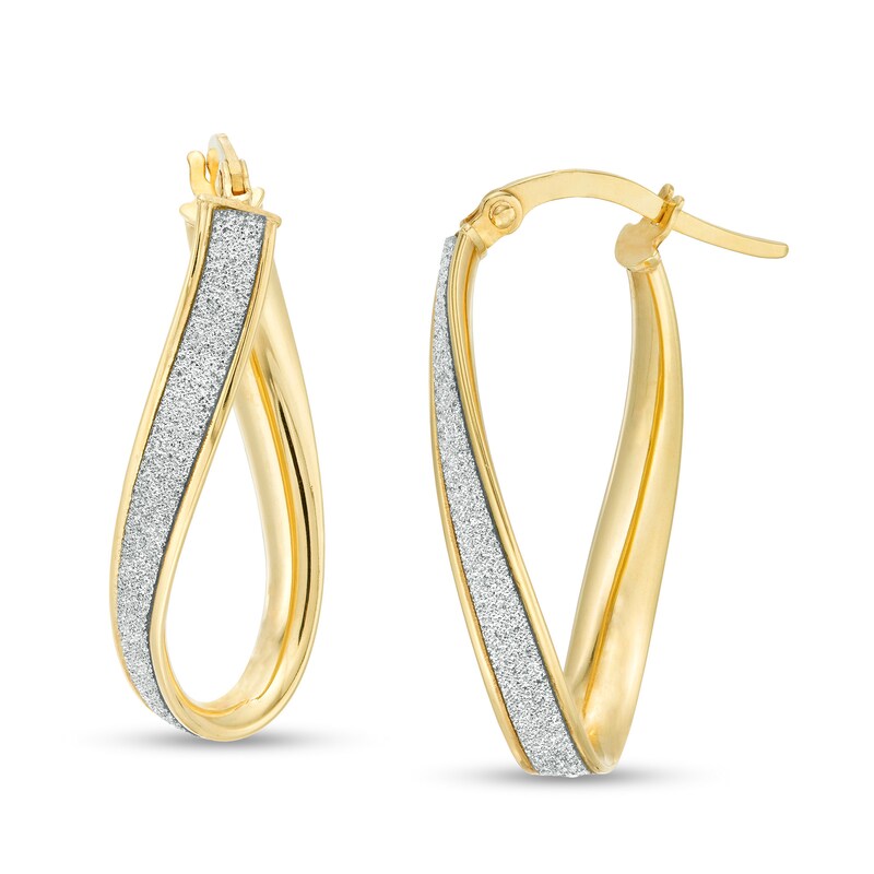 Wavy Oval Glitter Enamel Hoop Earrings in 10K Gold