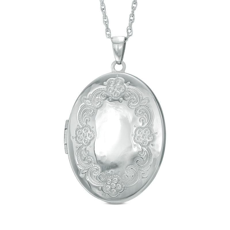 Main Image 1 of Oval Floral Locket in Sterling Silver