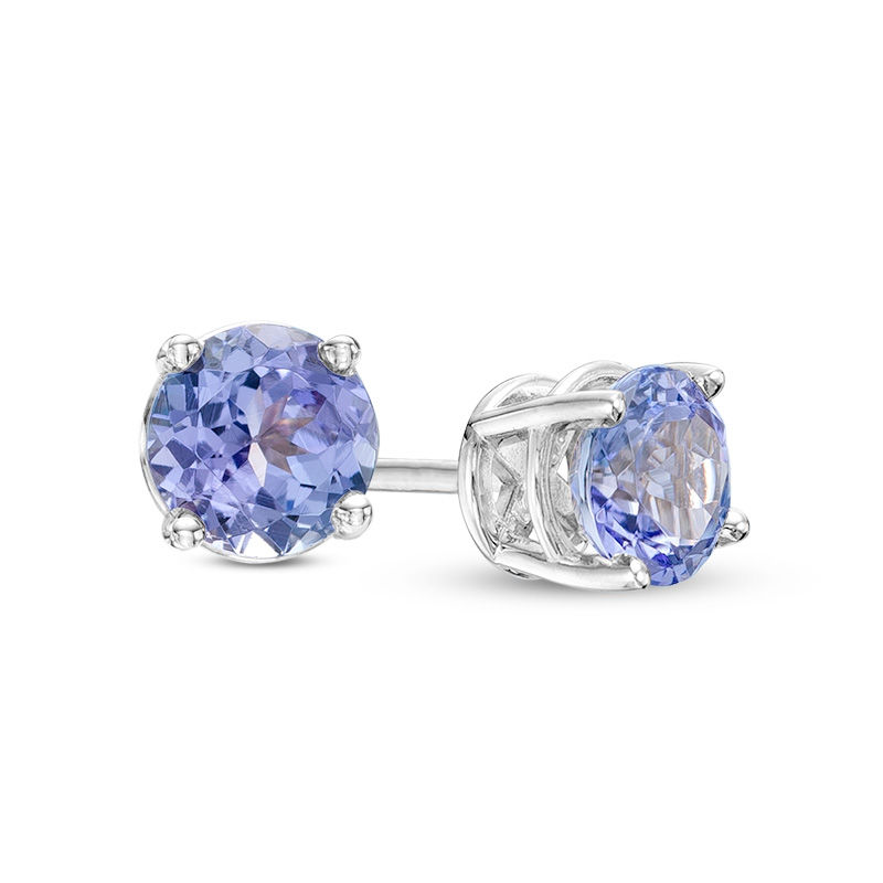 thumbnail image 2 of Solitaire Stud Earrings - 6mm Round Simulated Tanzanite In Genuine 10K Solid Gold, Women's 2 of 6