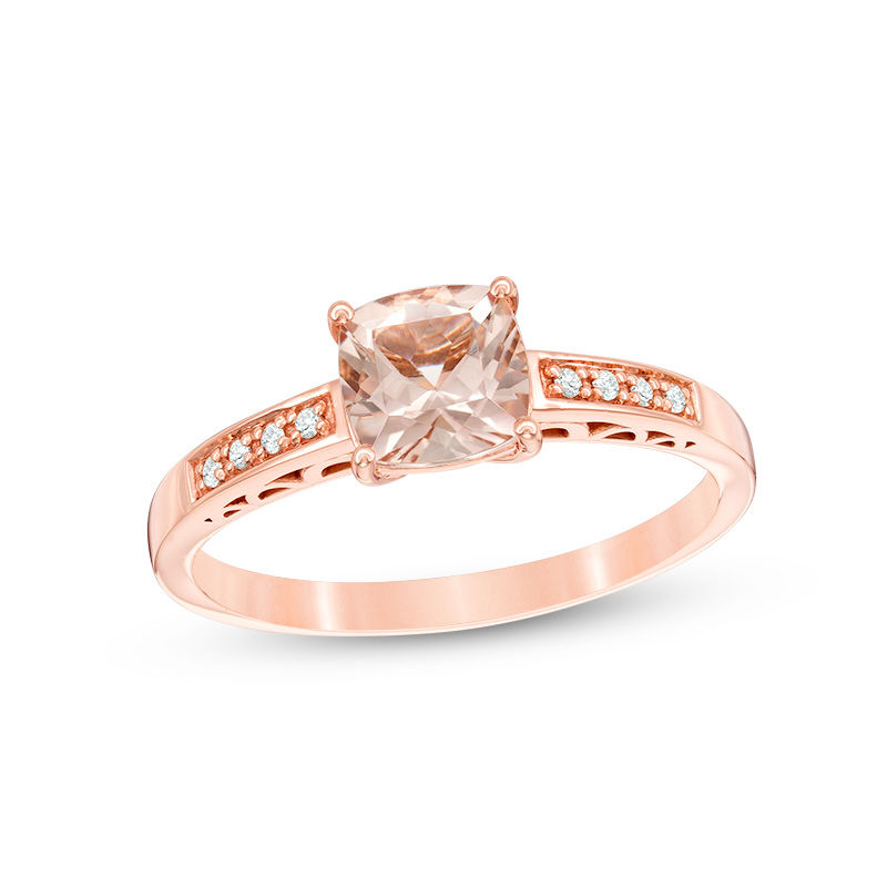 6.0mm Cushion-Cut Morganite and 1/20 CT. T.W. Diamond Ring in 10K Rose Gold