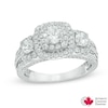 Thumbnail Image 0 of 1-1/4 CT. T.W. Certified Canadian Diamond Double Frame Three Stone Engagement Ring in 14K White Gold (I/I2)