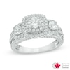 Thumbnail Image 1 of 1-1/4 CT. T.W. Certified Canadian Diamond Double Frame Three Stone Engagement Ring in 14K White Gold (I/I2)