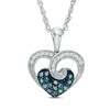 Thumbnail Image 1 of 1/4 CT. T.W. Enhanced Blue and White Diamond Vintage-Style Heart Pendant in Sterling Silver
