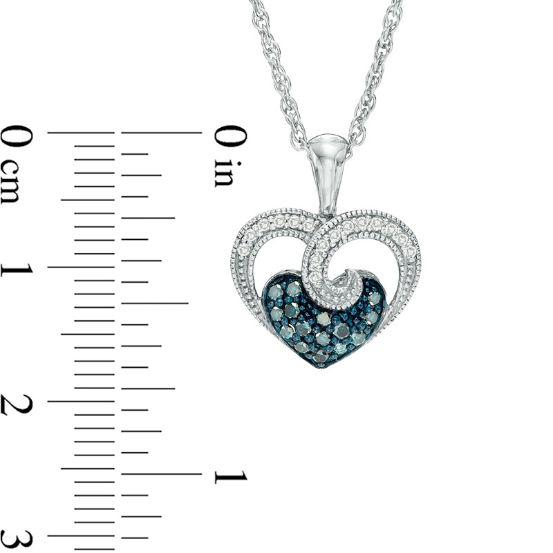 Main Image 2 of 1/4 CT. T.W. Enhanced Blue and White Diamond Vintage-Style Heart Pendant in Sterling Silver