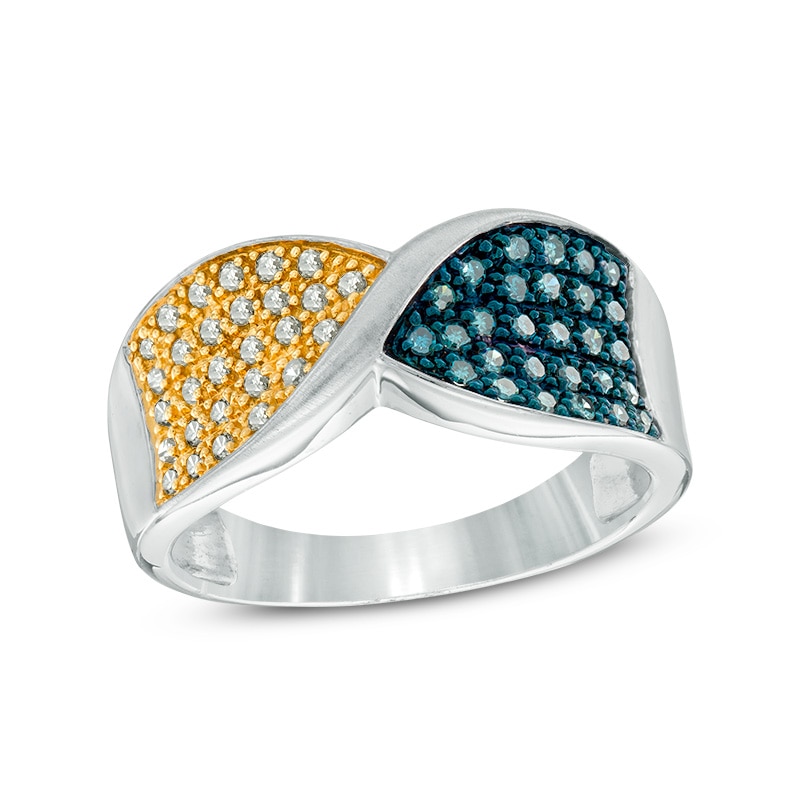 Main Image 1 of 1/3 CT. T.W. Enhanced Blue and Champagne Diamond Twist Ring in Sterling Silver