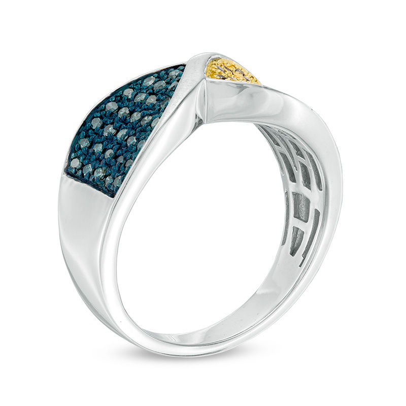 Main Image 2 of 1/3 CT. T.W. Enhanced Blue and Champagne Diamond Twist Ring in Sterling Silver