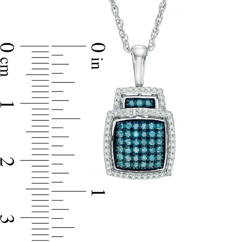 1/2 CT. T.W. Enhanced Blue and White Diamond Cushion Frame Pendant in Sterling Silver