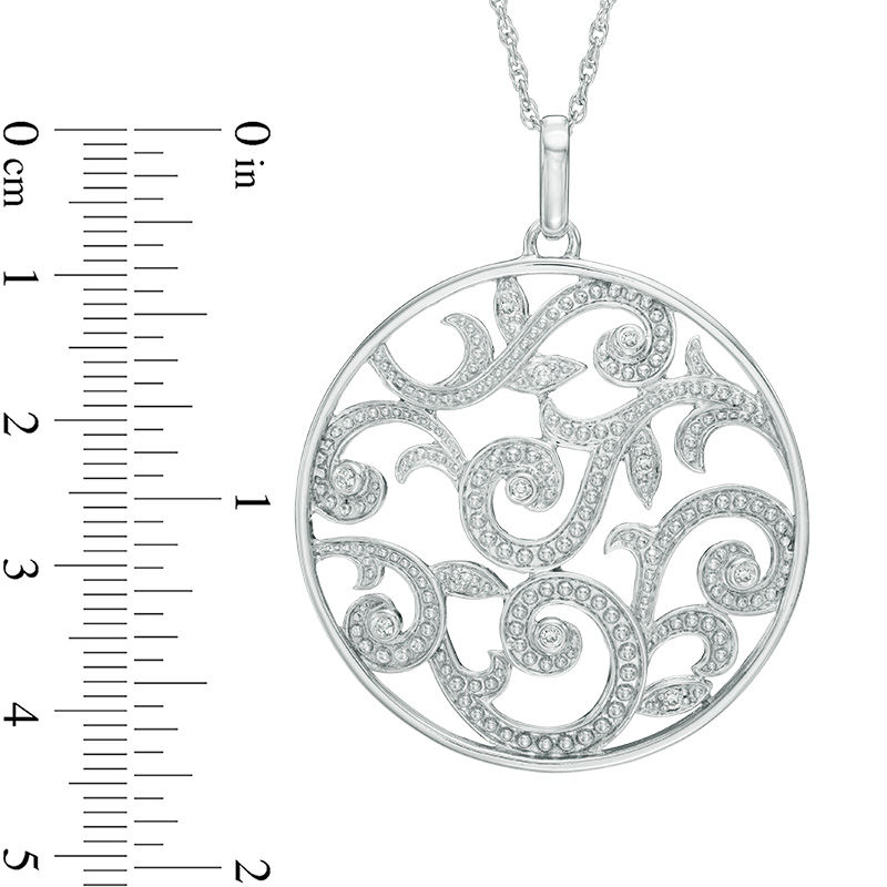 Main Image 2 of 1/8 CT. T.W. Diamond Vine Scroll Circle Pendant in Sterling Silver