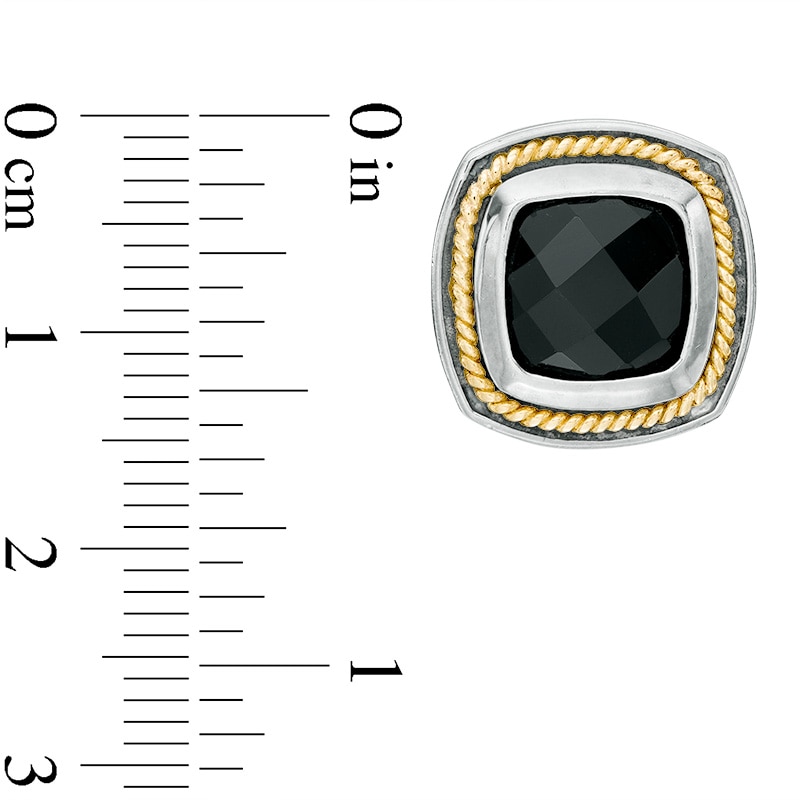 10.0mm Cushion-Cut Onyx Rope Frame Stud Earrings in Sterling Silver and 14K Gold Plate