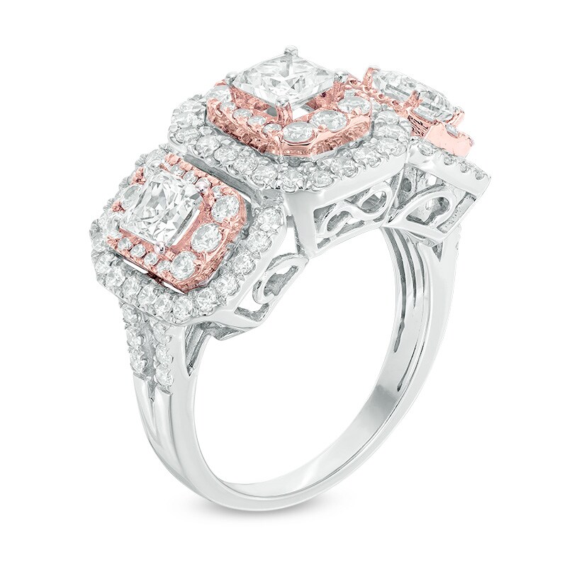 Main Image 2 of 2-1/2 CT. T.W. Princess-Cut Diamond Layered Frame Past Present Future® Ring in 14K Two-Tone Gold