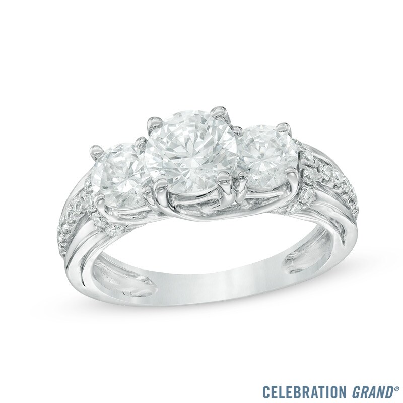Main Image 1 of Celebration Ideal 2-1/5 CT. T.W. Certified Diamond Three Stone Engagement Ring in 14K White Gold (I/I1)