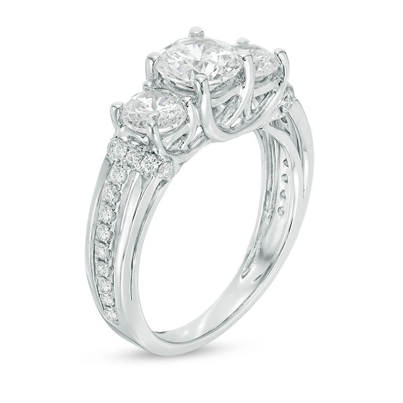 Main Image 2 of Celebration Ideal 2-1/5 CT. T.W. Certified Diamond Three Stone Engagement Ring in 14K White Gold (I/I1)