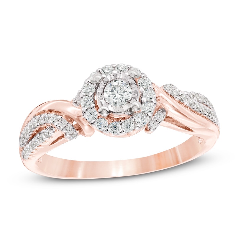 Main Image 1 of 1/3 CT. T.W. Diamond Frame Bypass Engagement Ring in 10K Rose Gold