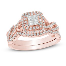 1/2 CT. T.W. Quad Princess-Cut Diamond Double Frame Bridal Set in 10K Rose Gold