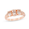 Thumbnail Image 1 of Oval Morganite and Diamond Accent Three Stone with Tri-Sides Ring in 10K Rose Gold