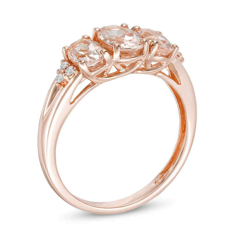 Main Image 2 of Oval Morganite and Diamond Accent Three Stone with Tri-Sides Ring in 10K Rose Gold