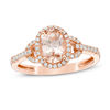 Thumbnail Image 1 of Oval Morganite and 1/5 CT. T.W. Diamond Frame Buckle Ring in 14K Rose Gold