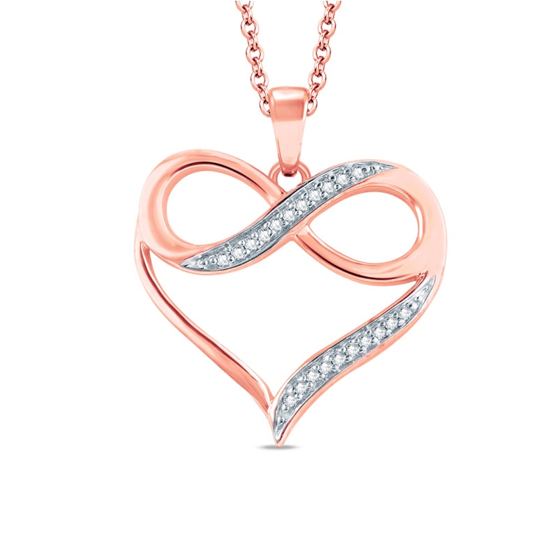 Main Image 1 of 1/20 CT. T.W. Diamond Heart with Infinity Pendant in 10K Rose Gold