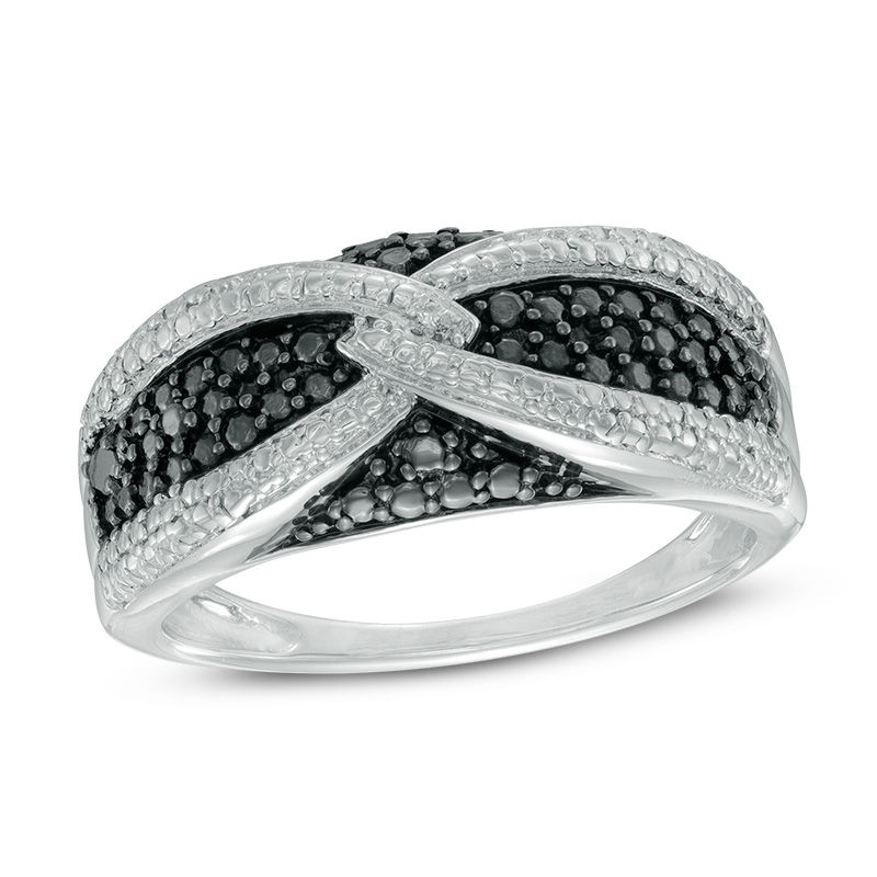 Main Image 1 of Enhanced Black and White Diamond Accent Beaded Ring in Sterling Silver