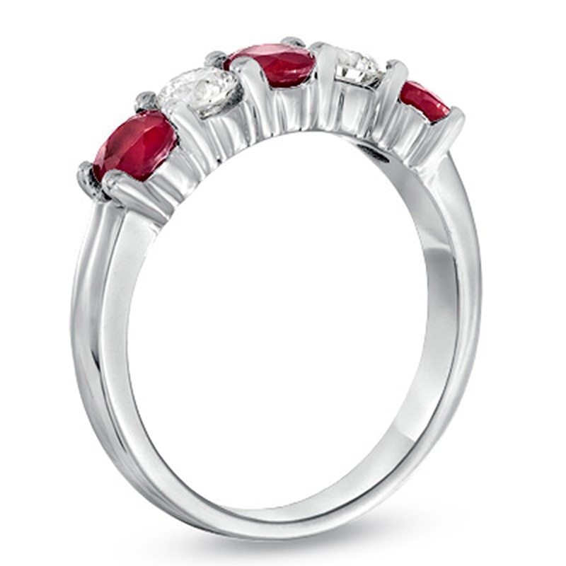 Ruby and 1/3 CT. T.W. Diamond Five Stone Band in 14K White Gold