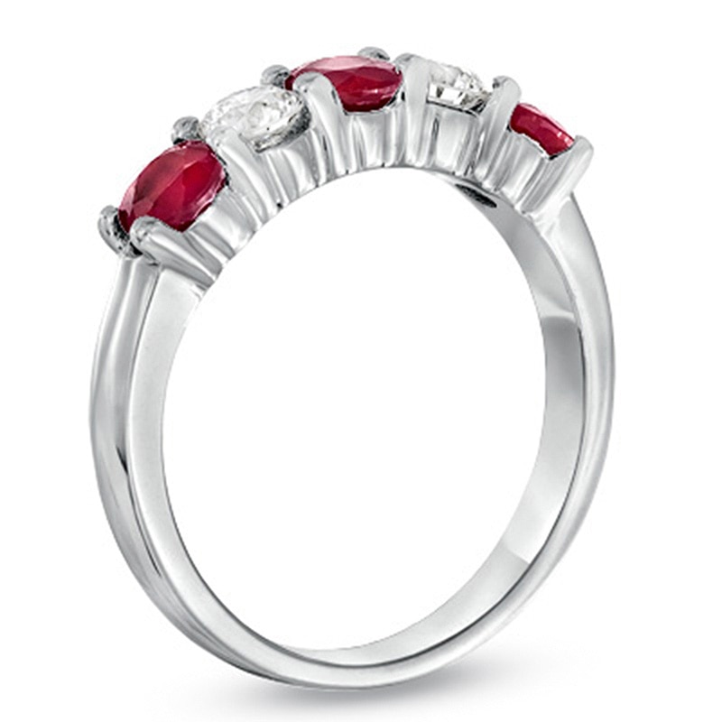 Main Image 2 of Ruby and 1/3 CT. T.W. Diamond Five Stone Band in 14K White Gold