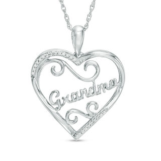 Diamond Accent Tilted Double Heart Pendant in Sterling Silver and