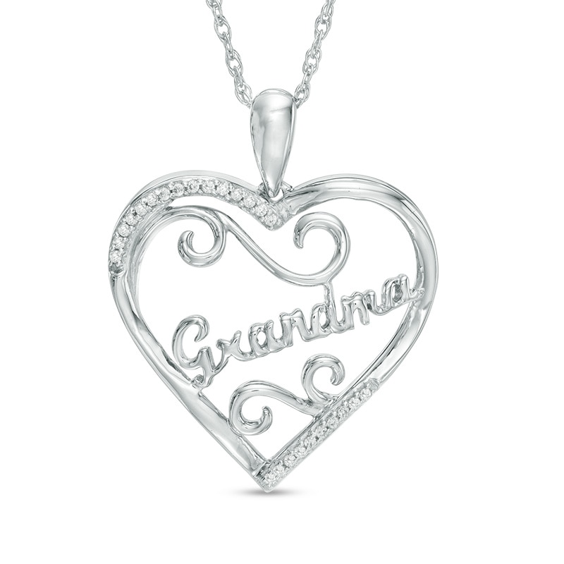 Main Image 1 of 1/15 CT. T.W. Diamond "Grandma" Heart Pendant in Sterling Silver