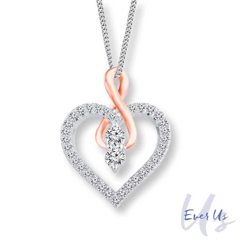 Main Image 1 of Ever Us® 1/4 CT. T.W. Two-Stone Diamond Heart with Infinity Pendant in 14K Two-Tone Gold - 19"