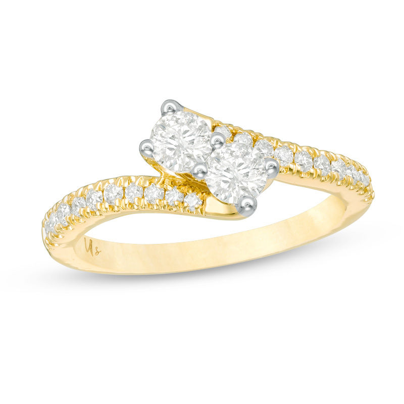 Main Image 1 of Ever Us™ 3/4 CT. T.W. Two-Stone Diamond Bypass Ring in 14K Gold