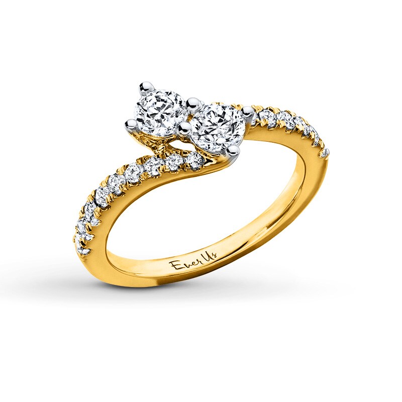 Main Image 2 of Ever Us™ 1 CT. T.W. Two-Stone Diamond Bypass Ring in 14K Gold