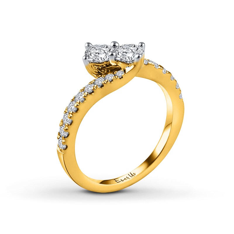 Main Image 3 of Ever Us™ 1 CT. T.W. Two-Stone Diamond Bypass Ring in 14K Gold