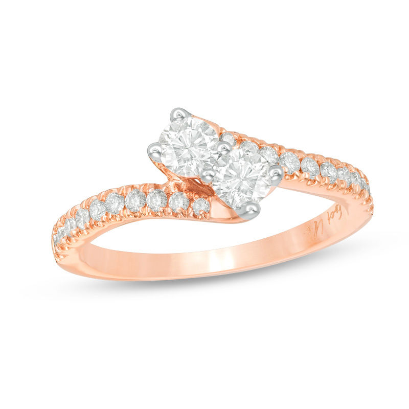 Main Image 1 of Ever Us™ 1/2 CT. T.W. Two-Stone Diamond Bypass Ring in 14K Rose Gold