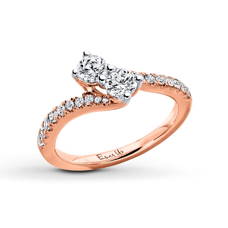 Main Image 2 of Ever Us™ 1/2 CT. T.W. Two-Stone Diamond Bypass Ring in 14K Rose Gold