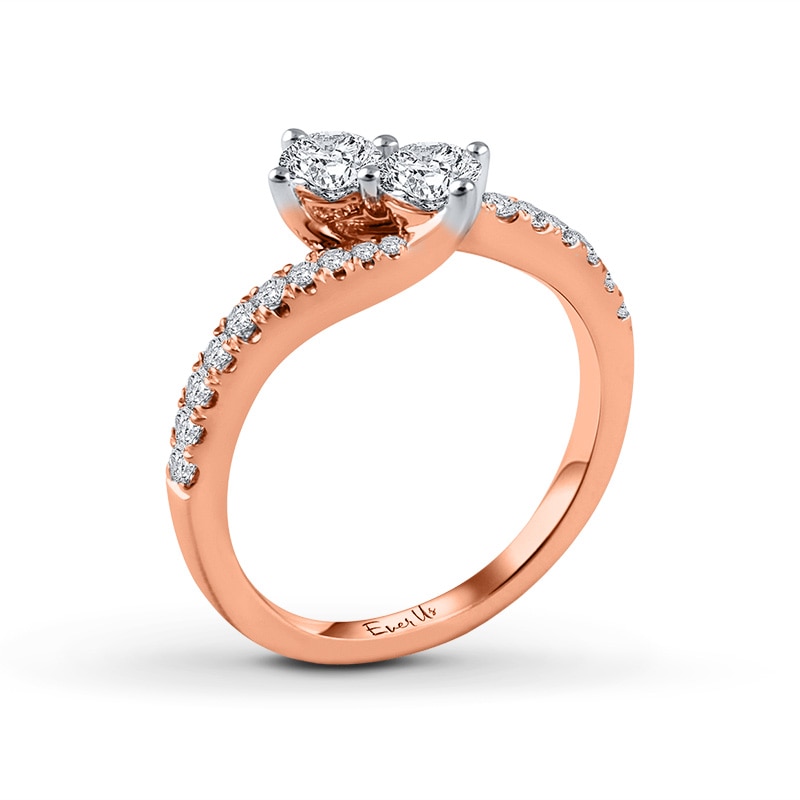 Main Image 3 of Ever Us™ 1/2 CT. T.W. Two-Stone Diamond Bypass Ring in 14K Rose Gold