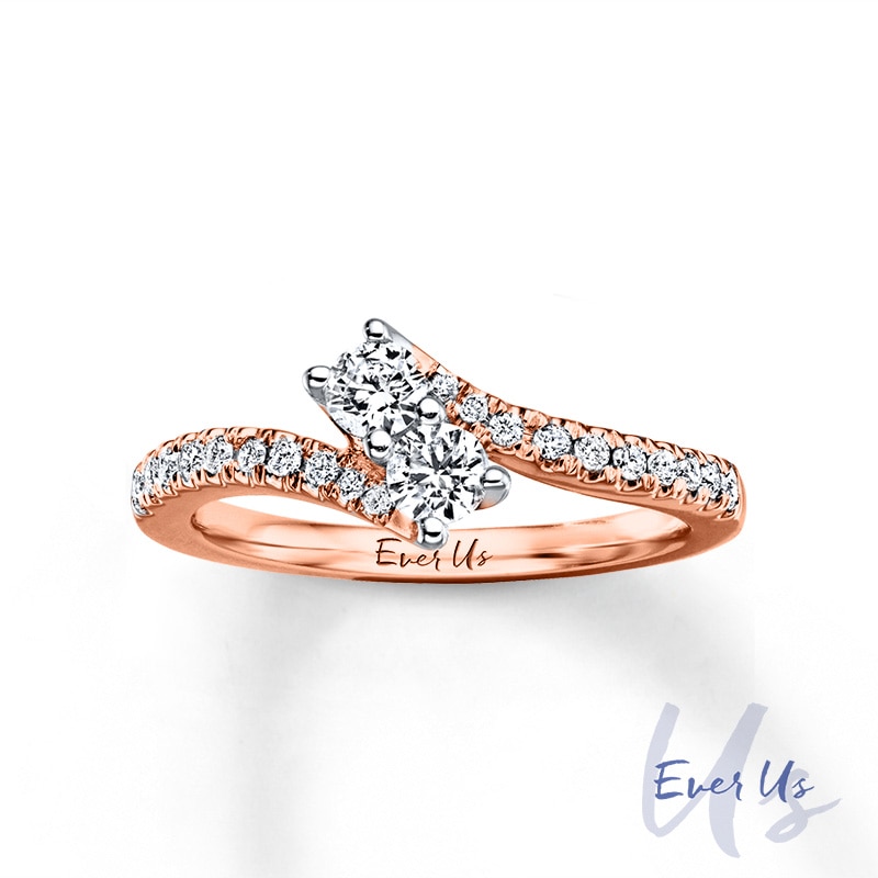 Main Image 1 of Ever Us™ 3/4 CT. T.W. Two-Stone Diamond Bypass Ring in 14K Rose Gold