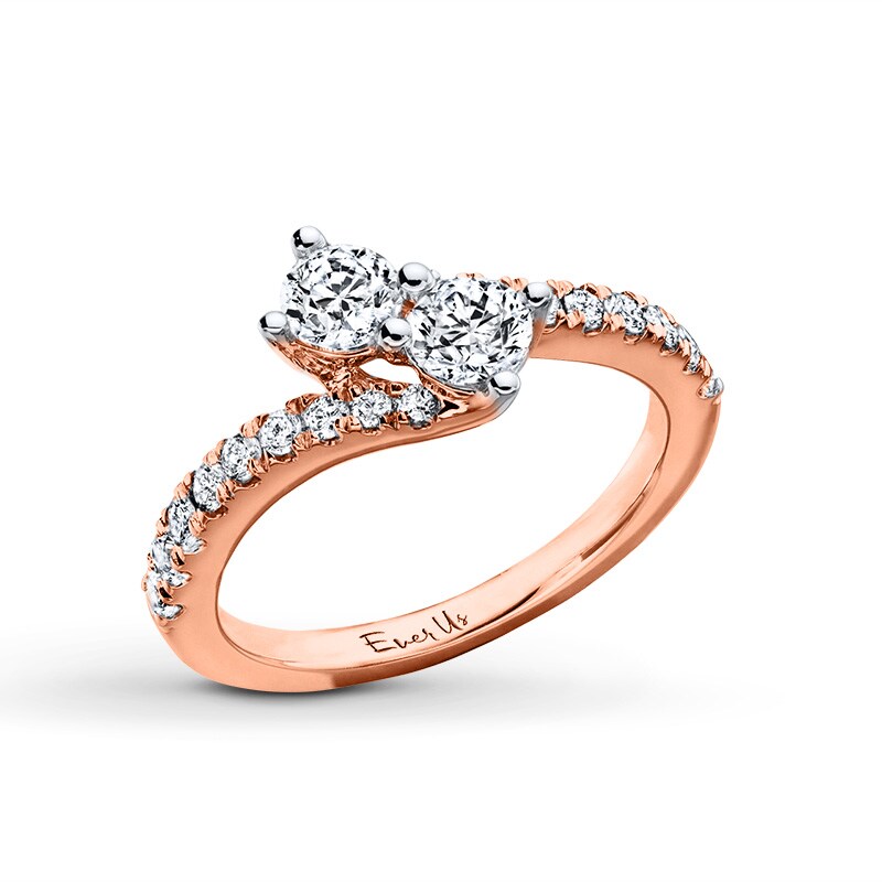 Main Image 2 of Ever Us™ 1 CT. T.W. Two-Stone Diamond Bypass Ring in 14K Rose Gold