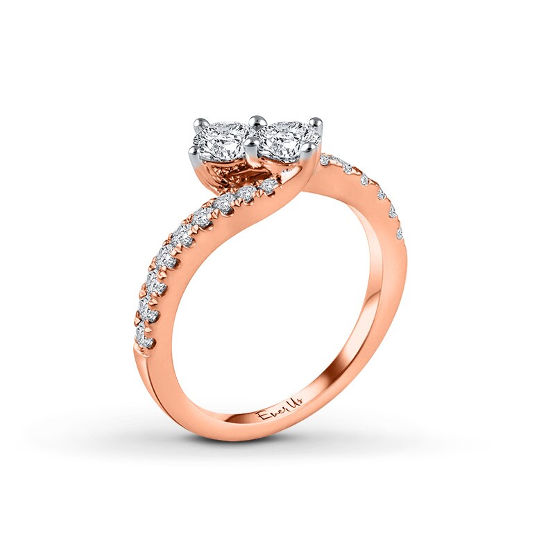 Main Image 3 of Ever Us™ 1 CT. T.W. Two-Stone Diamond Bypass Ring in 14K Rose Gold